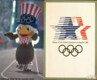 Logo ve maskot 140 ülkeden 6829 sporcuların katıldığı 1984, Sam, Olimpiyat Oyunları